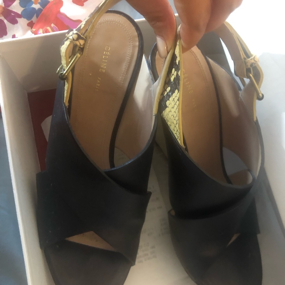 Celine Calf Navy Wedges With Python - image 5